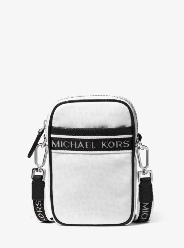 Panske Crossbody Kabelka Michael Kors Kent Logo Jacquard Smartphone Biele - Tasky Michael Kors Lacne | YWZIT-9356